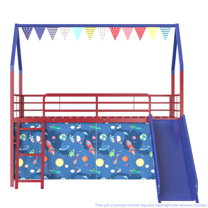 Jack - House Loft Bed With Slide And Curtain Set- HouseOfZazla- {{Product type}}