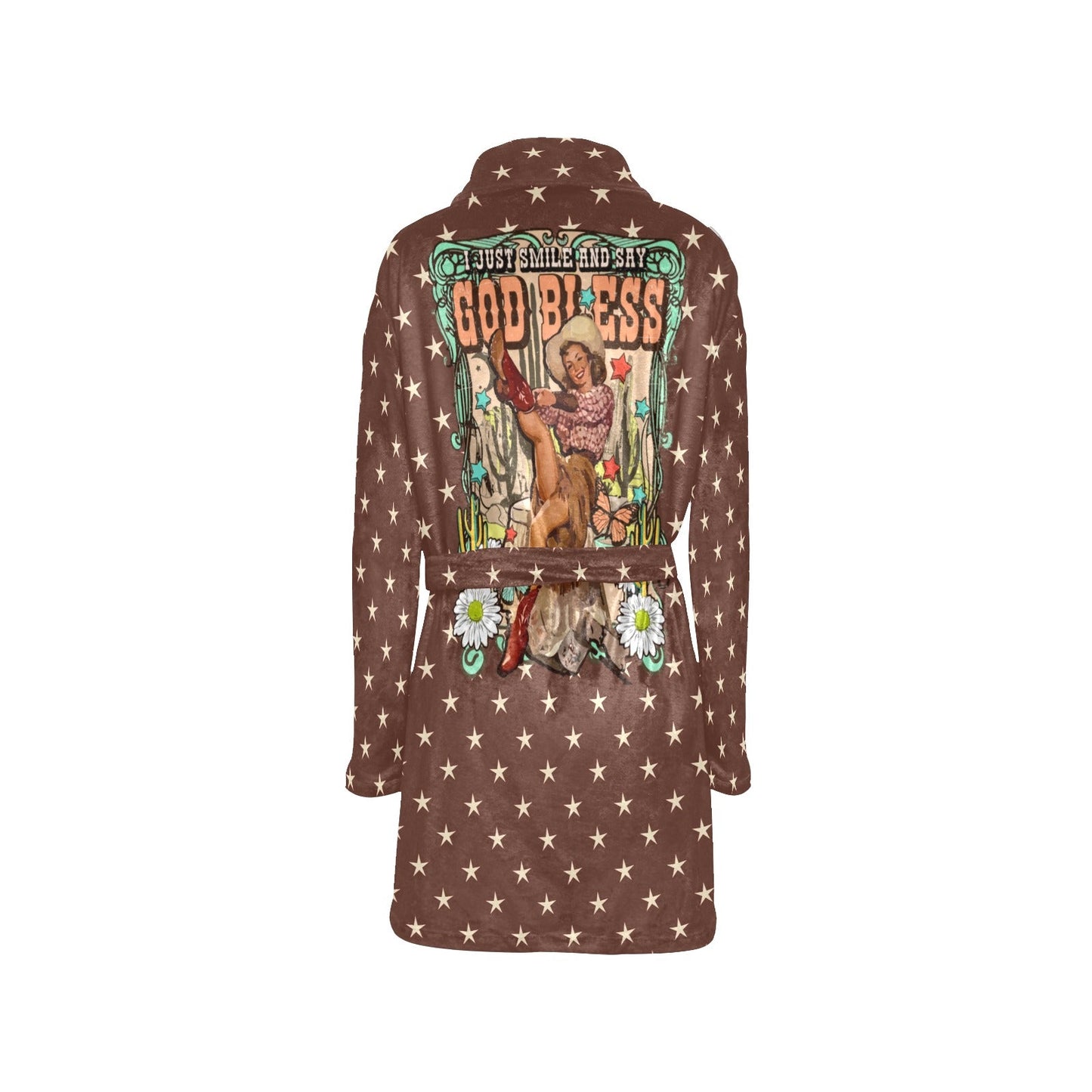 Baha Ranch Cowgirl Says God Bless Western Bath Robe - - Blanket Robe & Hoodie