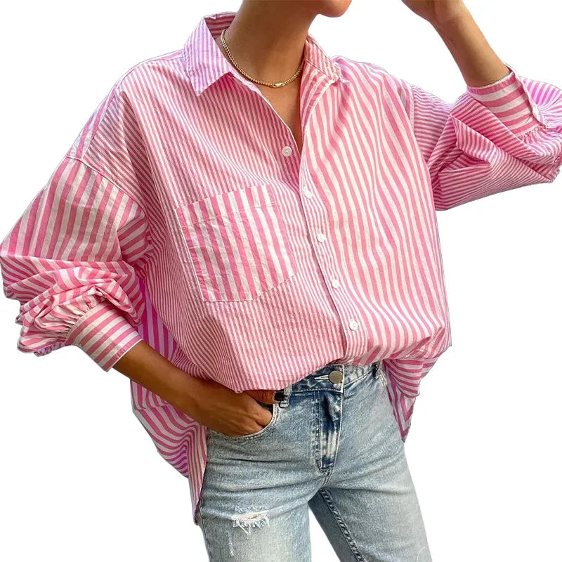 Striped Button Down Long Sleeve Shirt - -