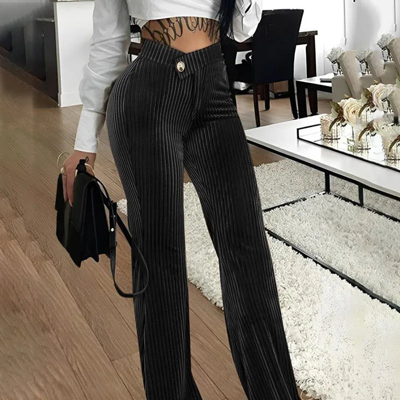 Women's Pants Overlap Waist Corduroy Plain High Waist Long Straight Legs Pants