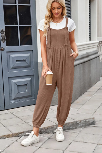Lovelet Knotted Strap Overalls with Pockets - -