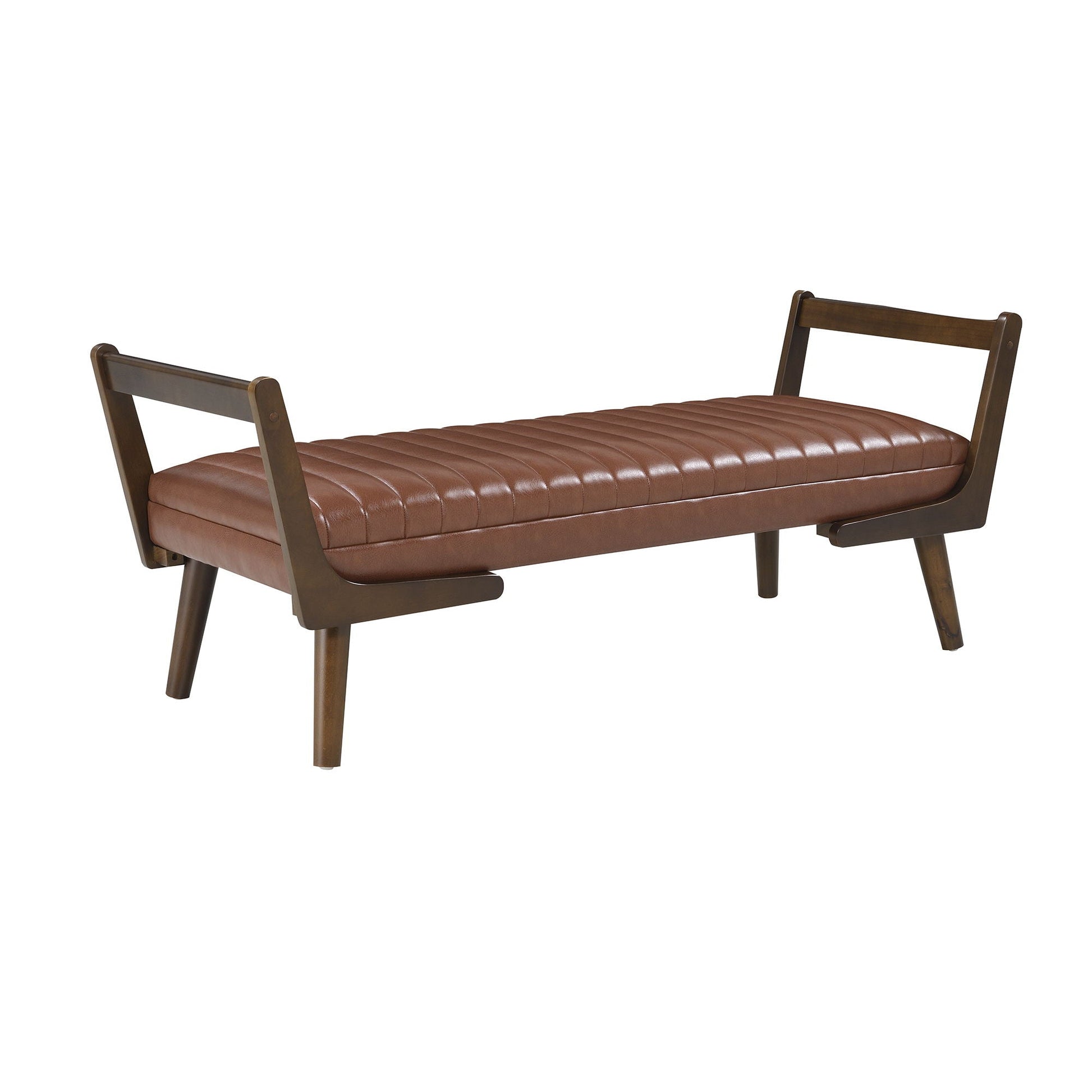 Mid-Century Bench With Wood Legs - Dark Brown - Upholstered Benches