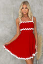 Contrast Trim Square Neck Mini Dress - Deep Red - Clothing & Fashion