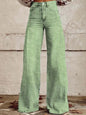 Colored Striped High-Waisted Wide Leg Jeans - Green - jeans