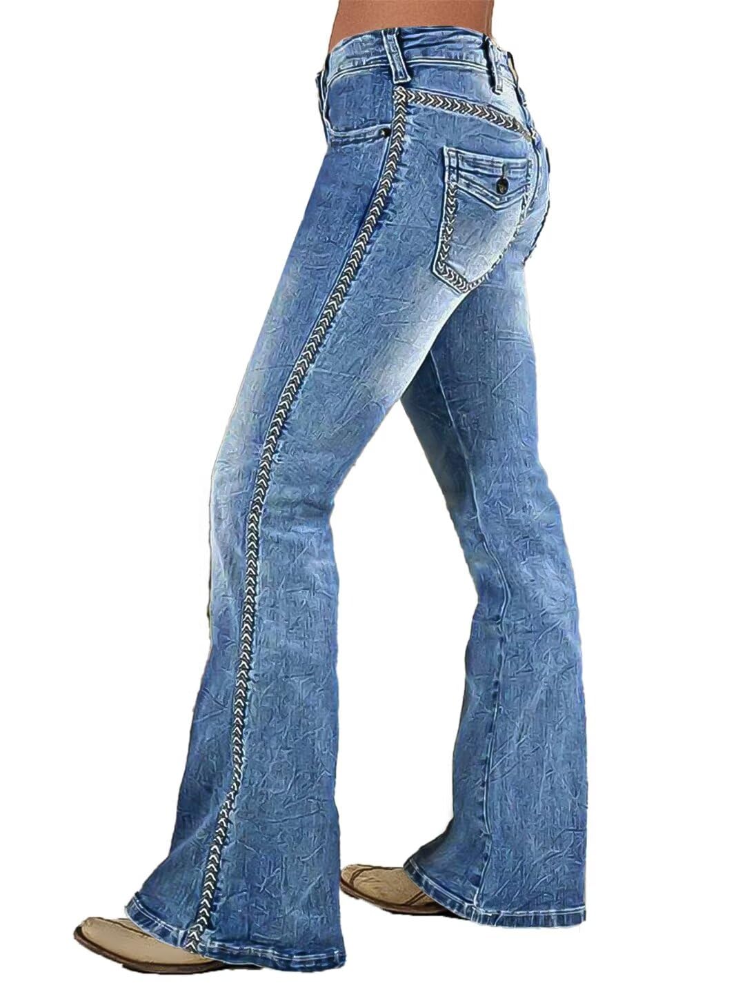 Embroidered Flare Bootcut Jeans in Light Blue - Light Blue XX-Large - Women's Fashion - Women's Clothing - Bottoms - Jeans