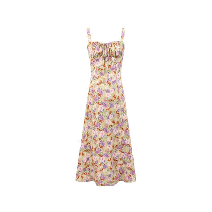 French Vintage Floral Strap Dress - - dress