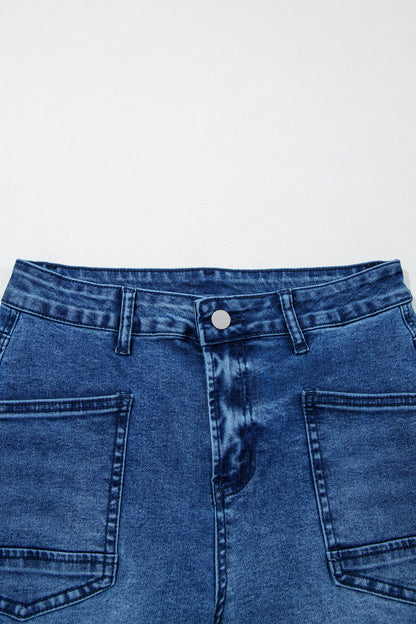 Denim Frayed Hem Cropped Straight Leg Jeans - - Bottoms/Jeans