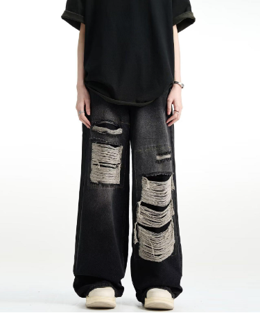 Retro Distressed Jeans - Black - jeans