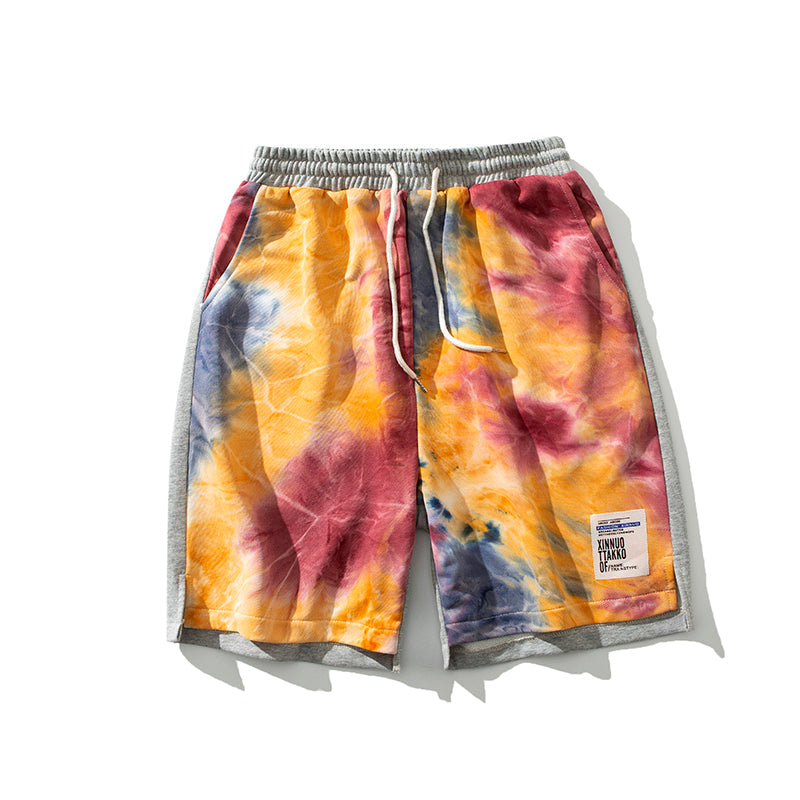 Summer New Tie-Dye Shorts Men S Drawstring Loose Print Trend - Yellow - 0