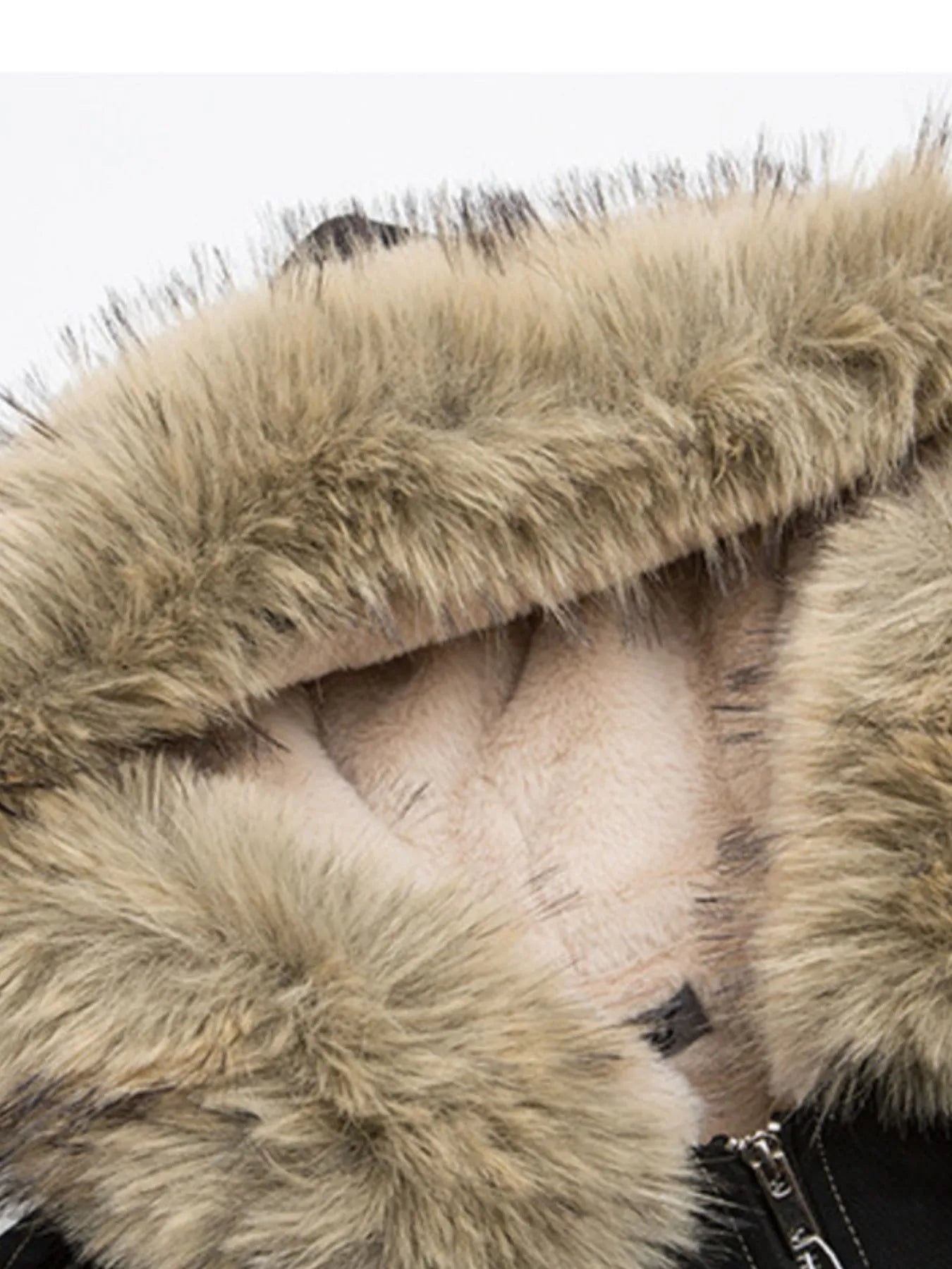 Men's Faux Fur Hooded Zip Up Jacket - -