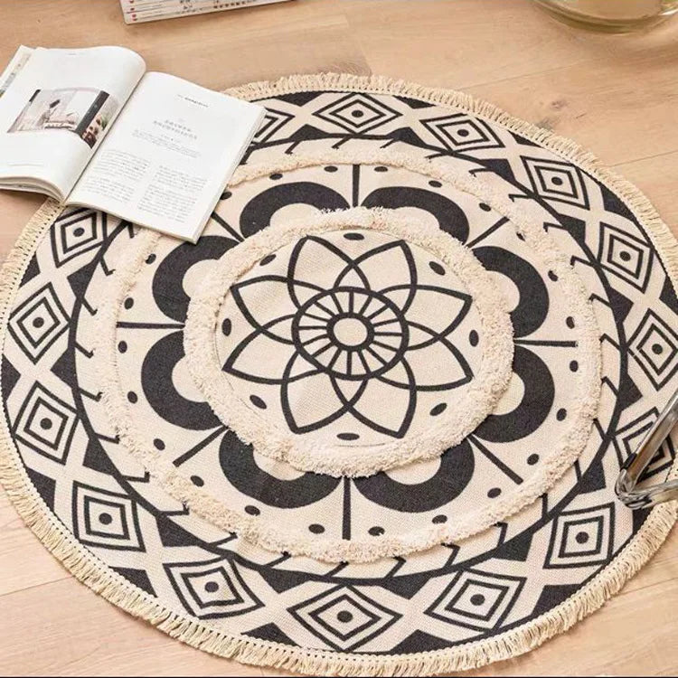 Mandala Round Rugs Custom Tufted Rugs Mat With Tassels