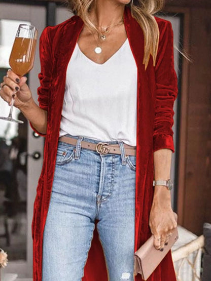 Open Front Long Sleeve Longline Cardigan - -