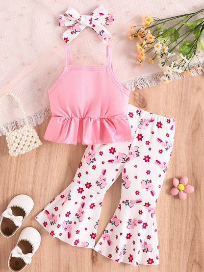 Children's Ruffle Hem Tank Top with Flare Pants and Headband Set- Shopimist- {{Product type}}