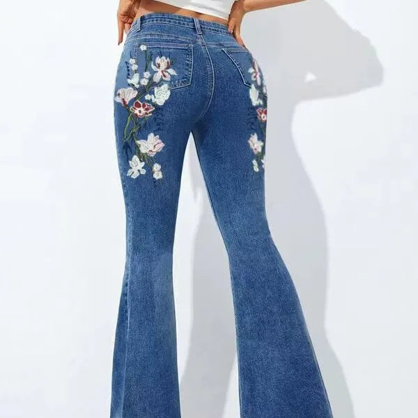 Stretch Floral Embroidery Jeans for Women