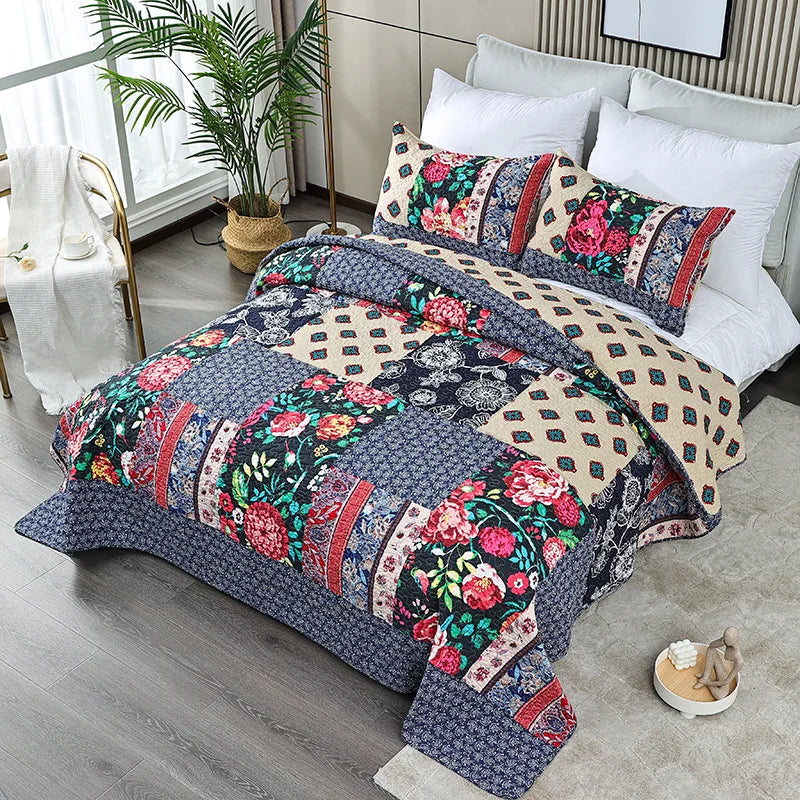 Plant Flower Plant Leaf Embroidered 3d Printed Patterns Quilted Bedspreads Set