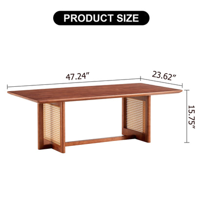 Chinese Style Imitation Rattan Tea Table Walnut Color - - Furniture