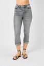 Judy Blue Sasha High Waist Cuffed Button Fly Gray Denim Capri Jeans - GRAY - jeans