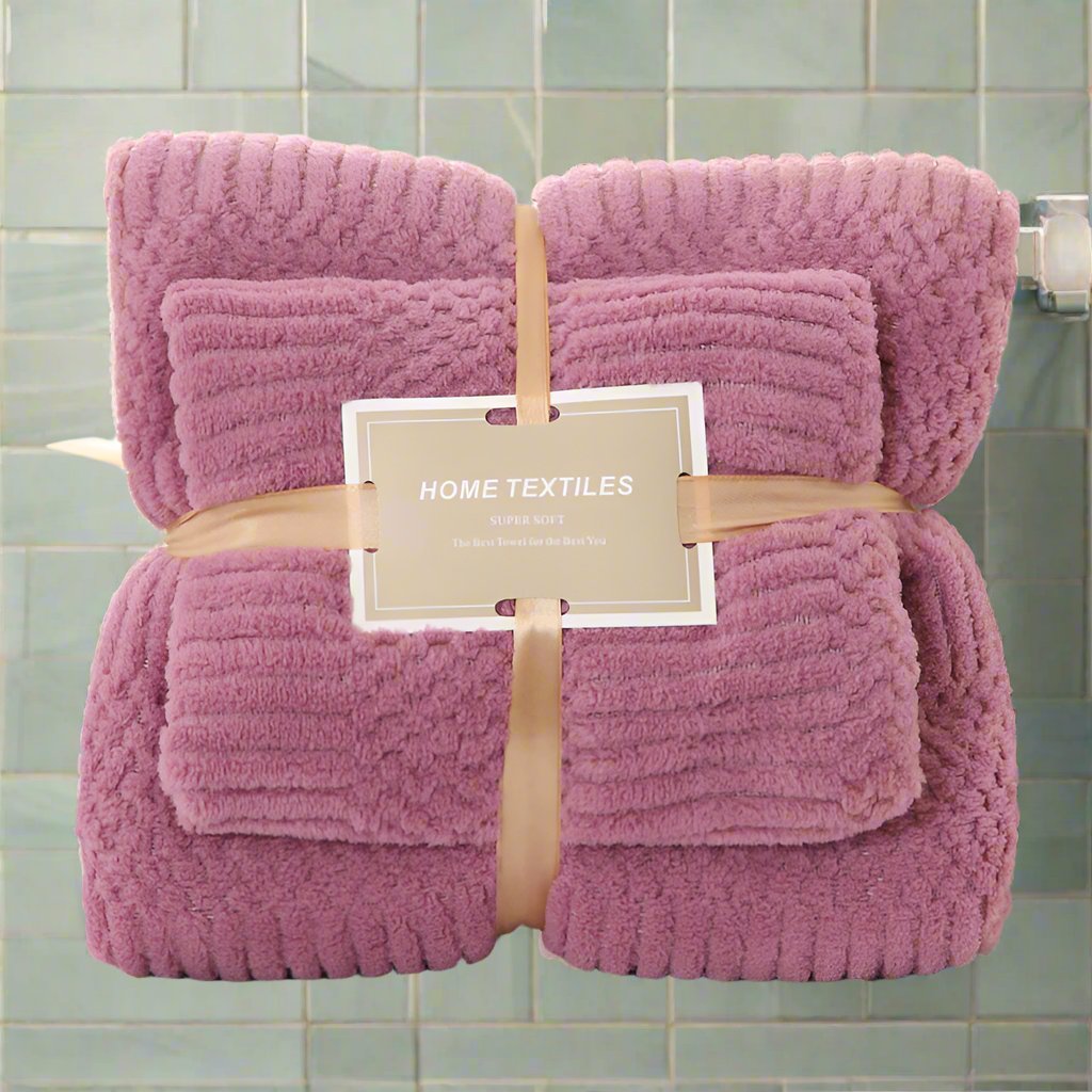 Cotton Fleece Thick 2 Pcs Bath Towel Set Beauty Towel Set Super Soft Absorbent