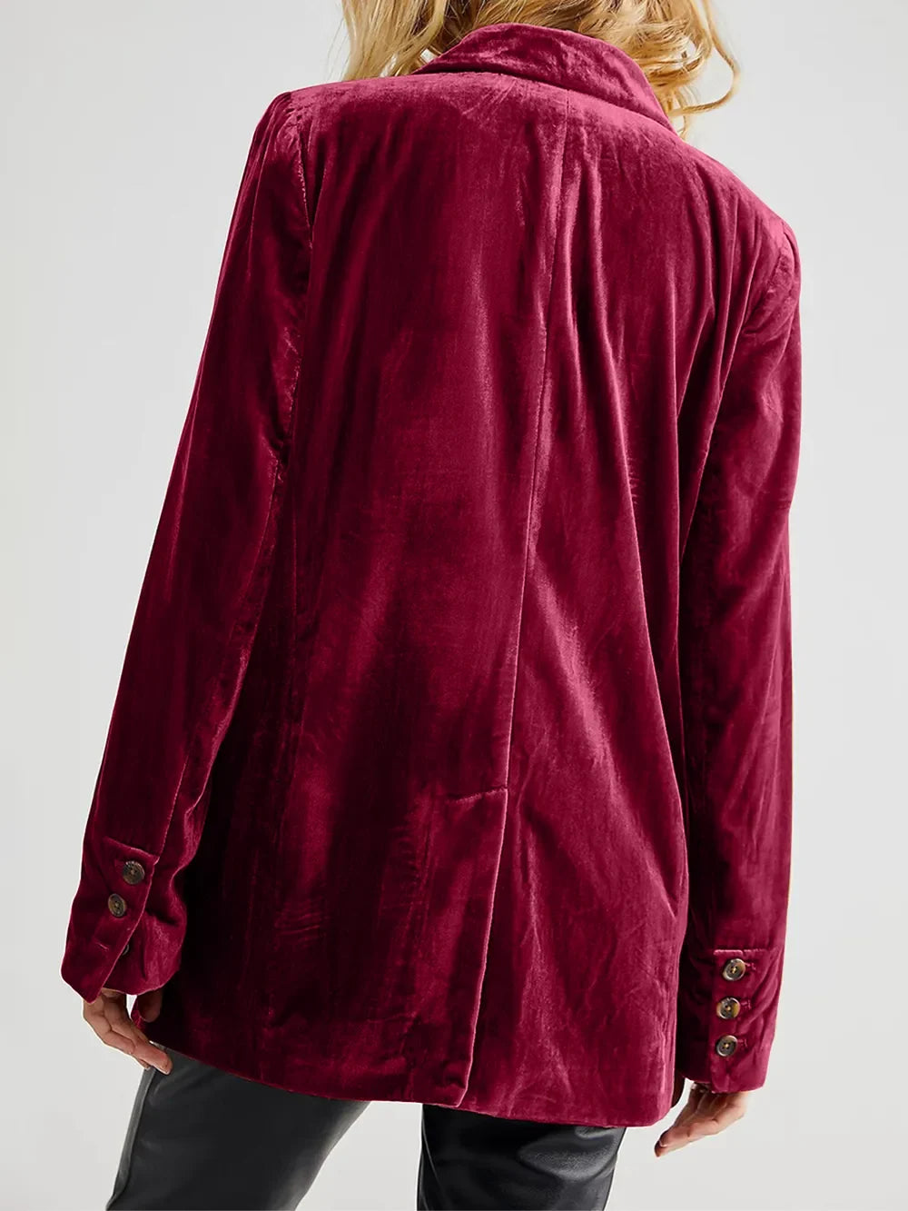 Lapel Collar Long Sleeve Blazer with Pockets - -