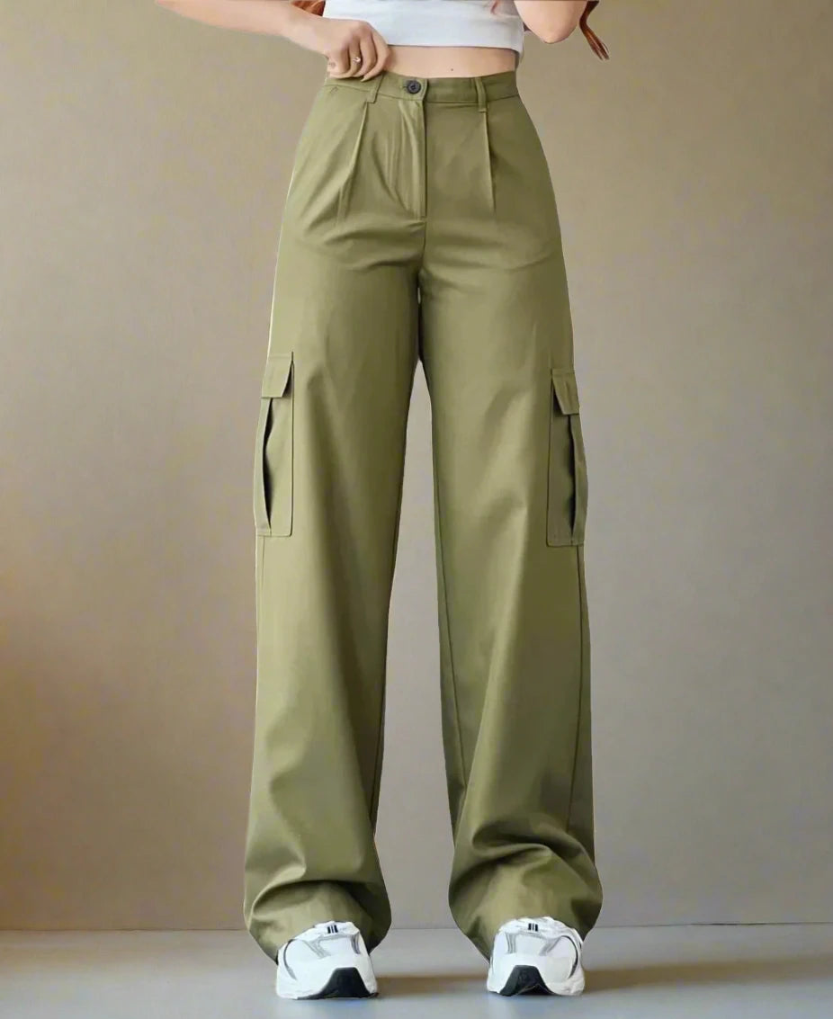 Cargo Pants Ladies Casual High Waisted Trousers With Pocket