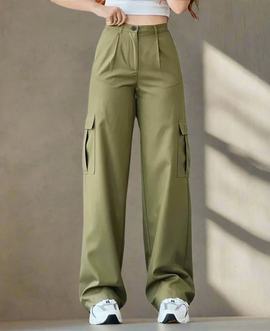 Cargo Pants Ladies Casual High Waisted Trousers With Pocket