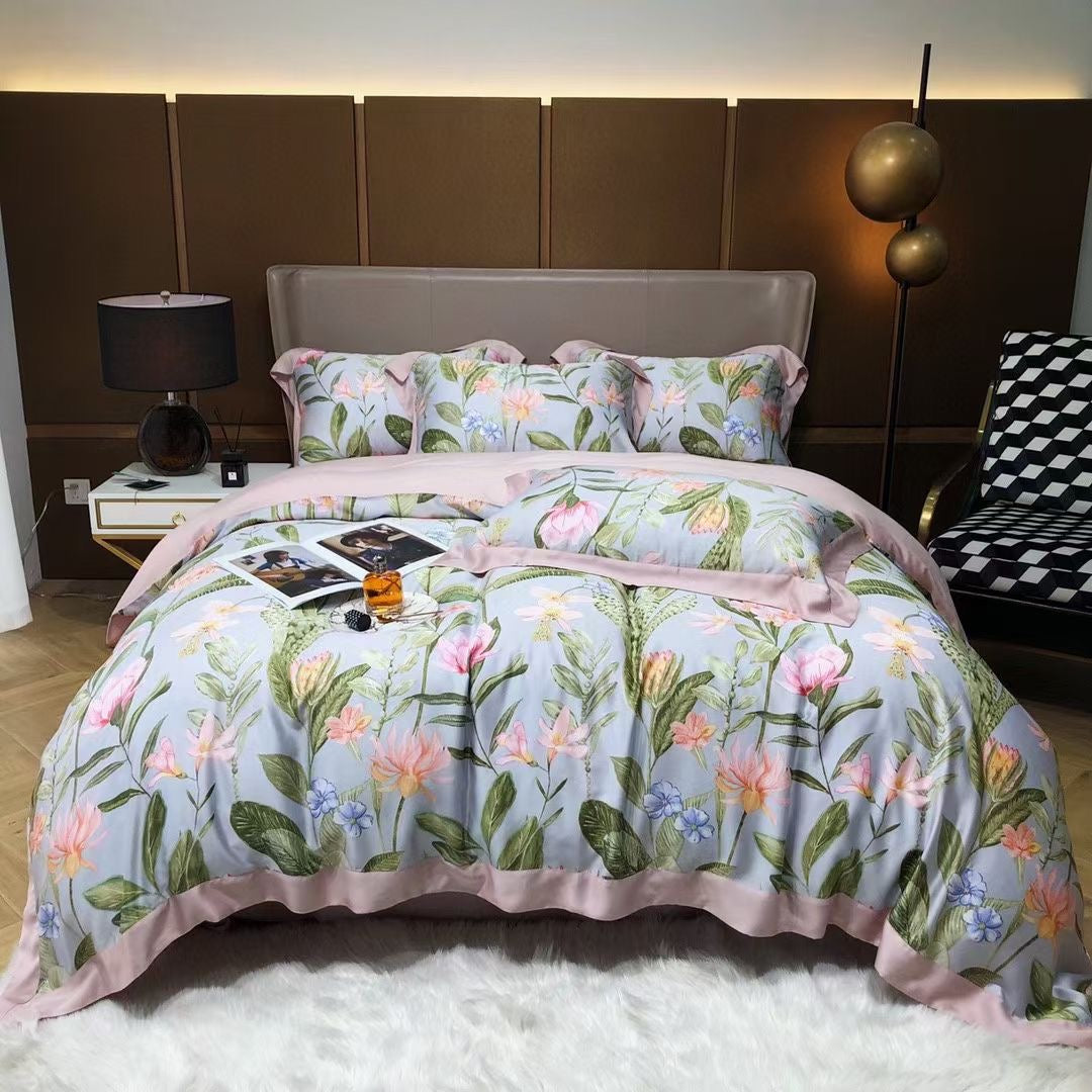 New Luxury Flower Floral Design Lyocell 60s Home Bedding Set