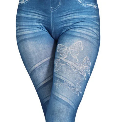 Ladies Floral Jeans Blue blue