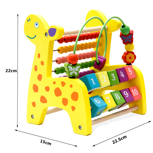 Wooden Bead Counting Frame Early Educational Toy - Yellow deer beaded computing stand -