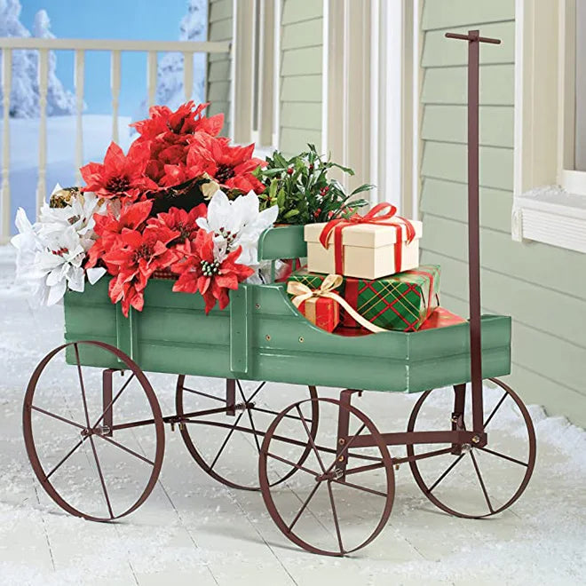 Wooden Garden Planter With Wheels 2 Planting Sections and Adjustable Handle