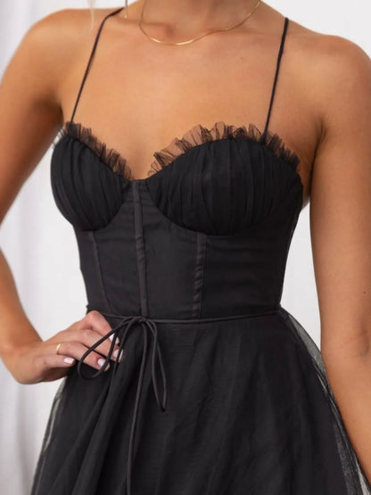 Sweetheart Neck Tulle Midi Dress - -