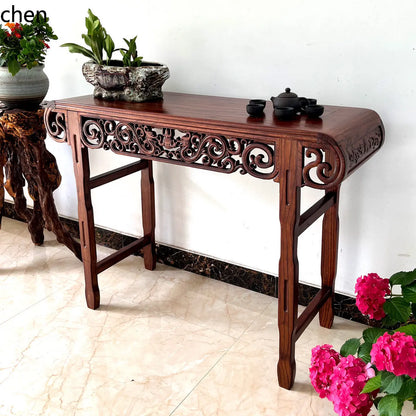 Solid Wood Guqin Console Table – Scroll-Head Altar Table - - Religious Altar Table