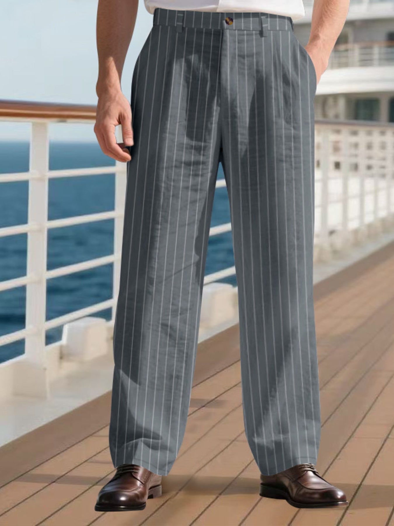 Men's Full Size Striped Wide Leg Pant Plus Size - -