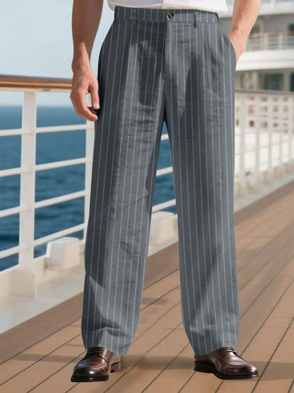 Men's Full Size Striped Wide Leg Pant Plus Size - -