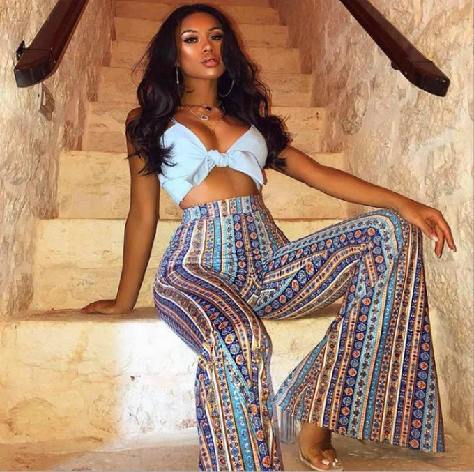 Women Bell Bottoms Pants Striped Flare Pants