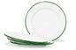 White and Green Rimmed Enamel Plates by Red Co - Set of 4 - White Dark Green Rim - plates