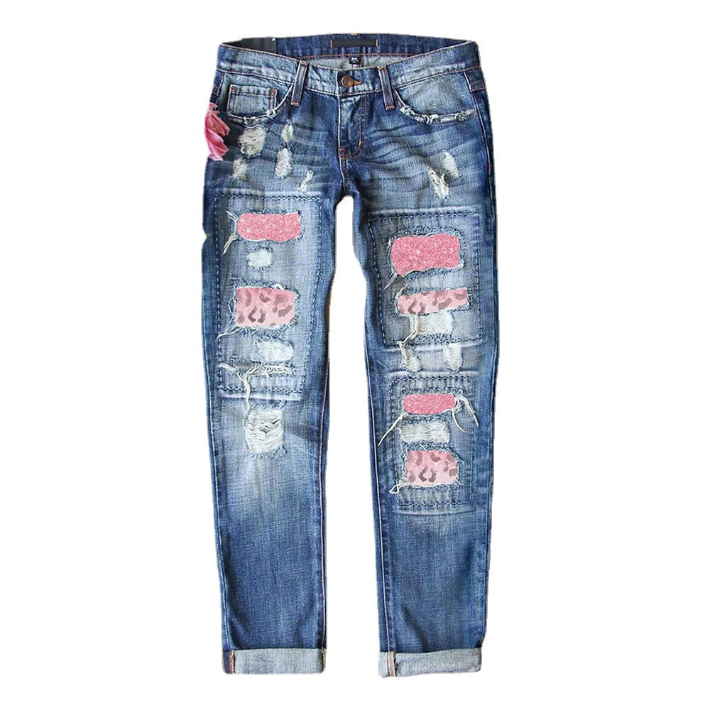 Trendy Slim Fit Cute Print Ladies Jeans - - jeans