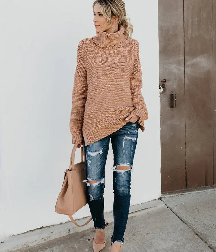 Women's Chunky Knit High Neck Sweater