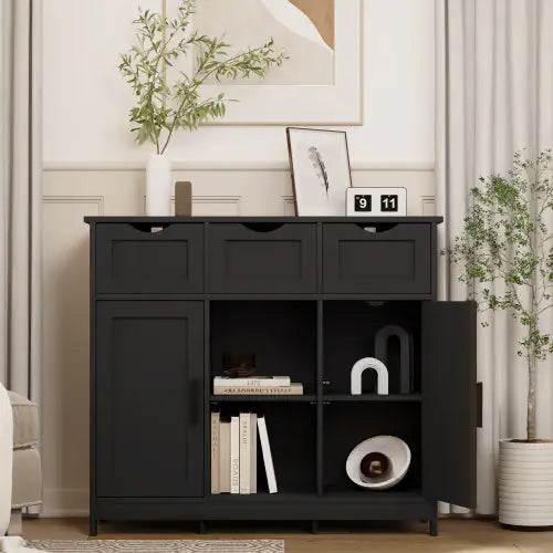 Black Storage Cabinet with Drawers and Shelves - Kia Day Design