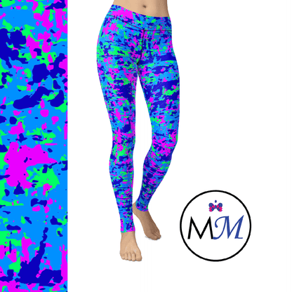 UV Reactive Blacklight Bliss Fluorescent Neon Camo Full Leggings with pockets - Full - Apparel