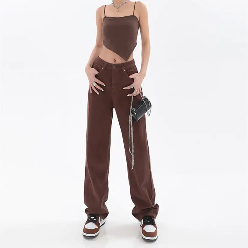 Coffee Color Straight High Street Trend Pants Kia Day Design