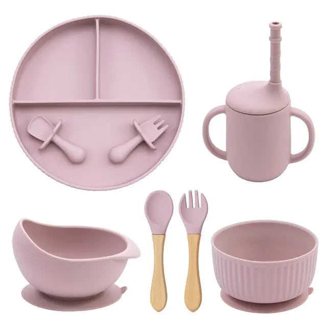 Baby Weaning Solid Food Plate Bowl Set - light blue - feeding set