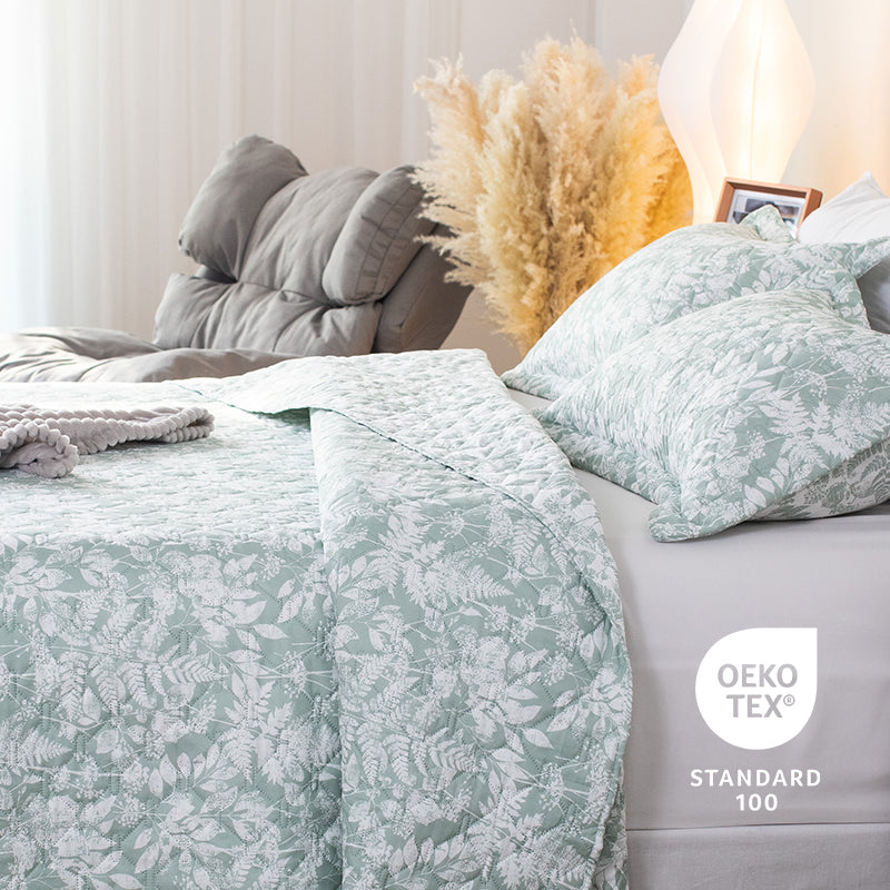Kasentex Spring Lightweight Botanical Green Floral Quilt Set- Kasentex- {{Product type}}