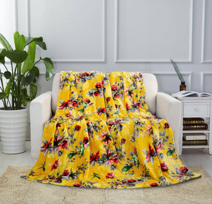 DaDa Bedding Yellow Farmhouse Rustic Spring Floral Hummingbirds Soft Fleece Throw Blanket (925) - - Throw Blankets