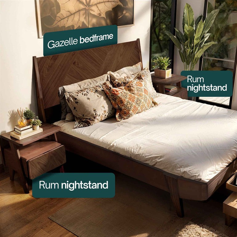 Rum Handcrafted Solid Wood Nightstand - - Nightstand