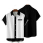 50s Rockabilly Shirts Male Short Sleeve Retro Button-Down Shirts White black