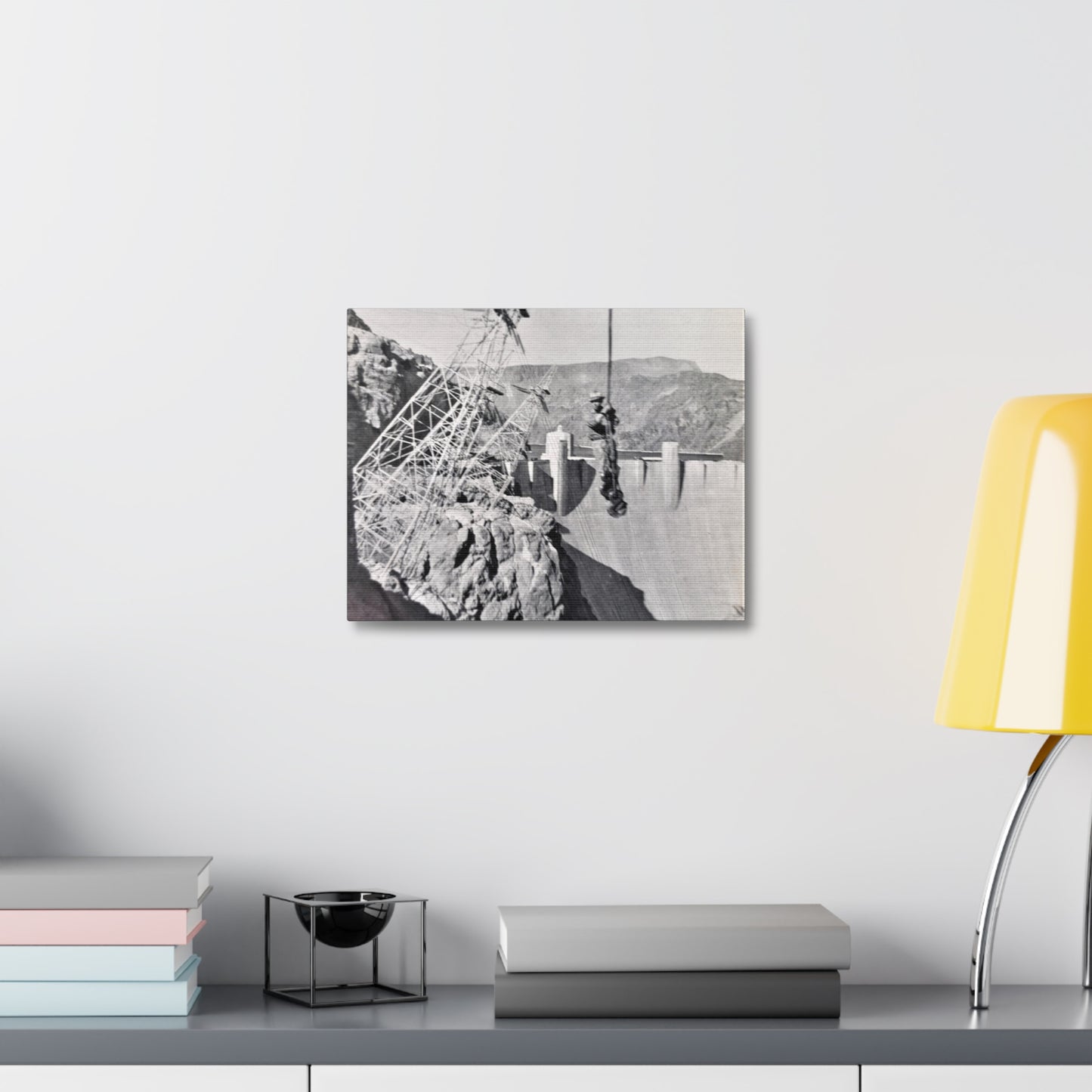 Suspended Boulder Dam Worker Stretched Canvas