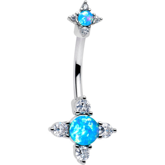 Blue Synthetic Opal Rhombus Star Double Mount Belly Ring - - BELLY RING Double Mount