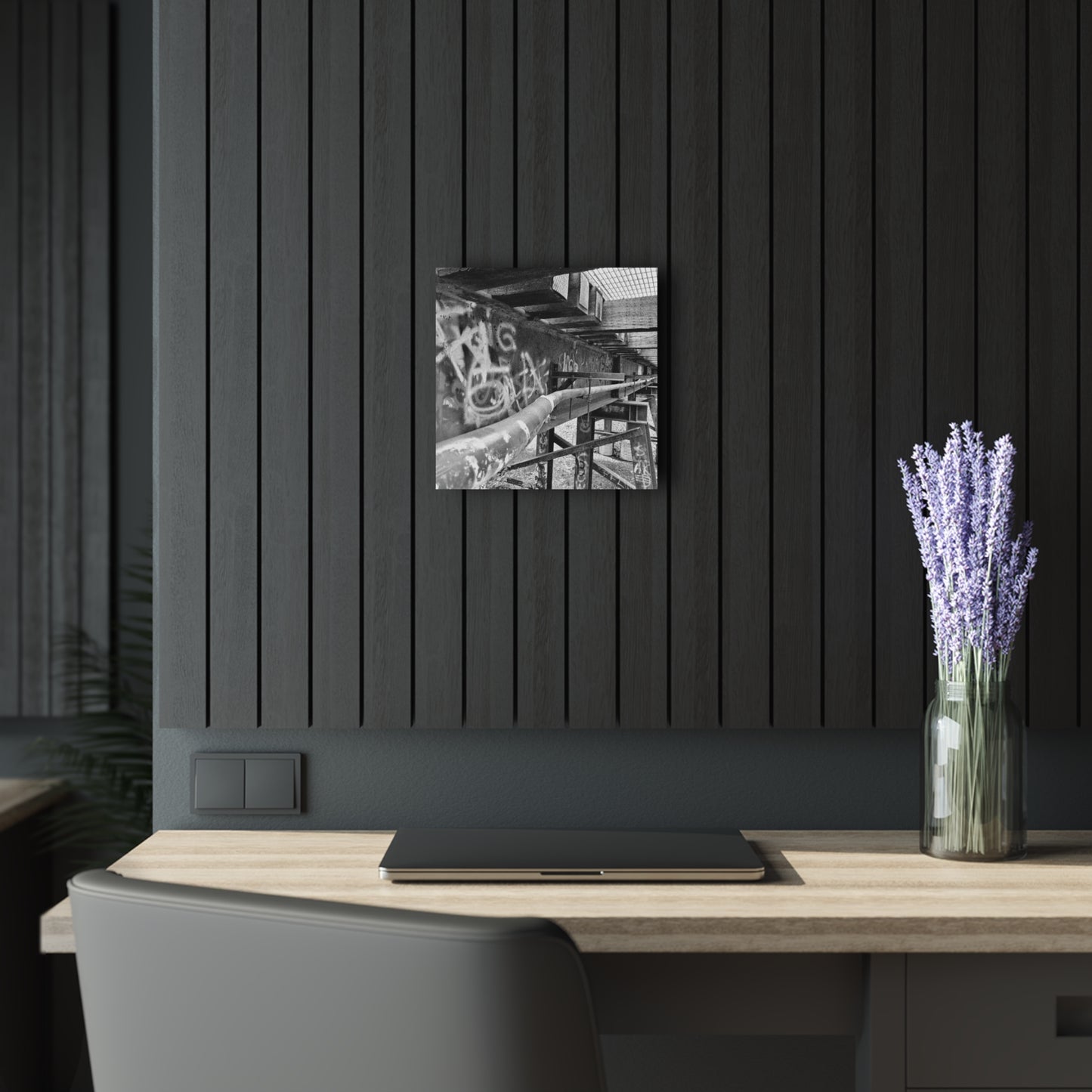 Black & White Urban Graffiti Acrylic Print — Industrial Alley Wall Art French Cleat - 12″ x 12″ 0.25'' - Home Decor