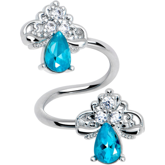 Clear Blue Gem Style Simplicity Spiral Twister Belly Ring - - BELLY RING Spiral