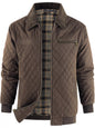 Men's Quilted Collared Neck Jacket with Plaid Lining - Brown -